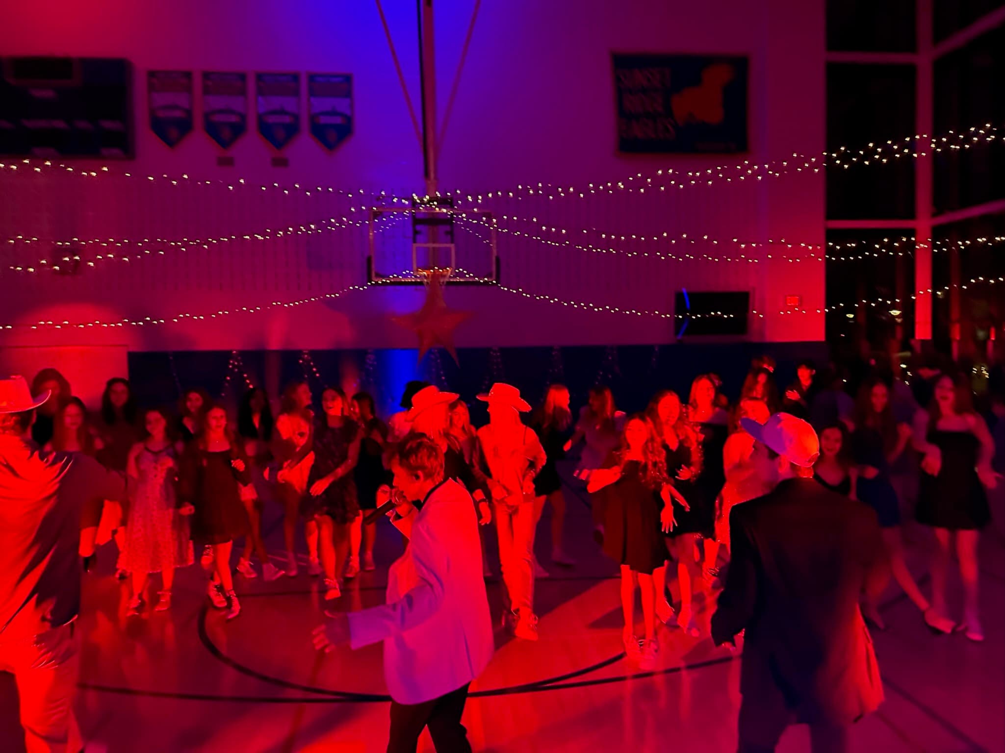 Corporate event entertainment setup with professional lighting and sound equipment